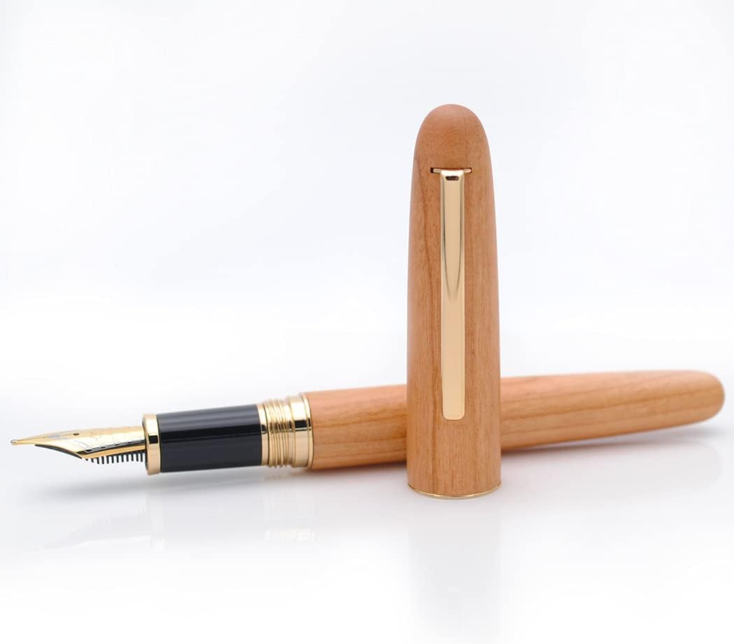 JINHAO 9036 Natural Wood Fountain Pen Handmade Ink Pen (Medium Nib 0.7mm, Cherry Wood)