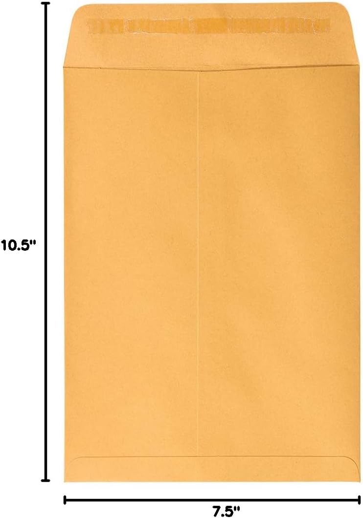 JAM PAPER 7 1/2 x 10 1/2 Open End Catalog Envelopes with Peel and Seal Closure - Brown Kraft Manila - Bulk 500/Carton