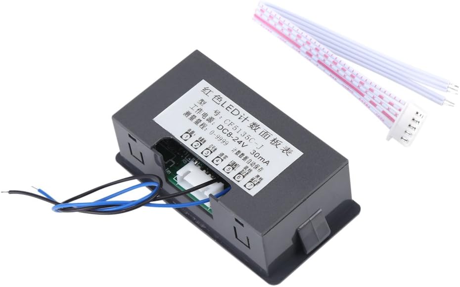 Auto Digital Counter Mini 4 Digit 0- Counter Up/Down Plus/Minus Panel Counter Meter with Cable(Red)