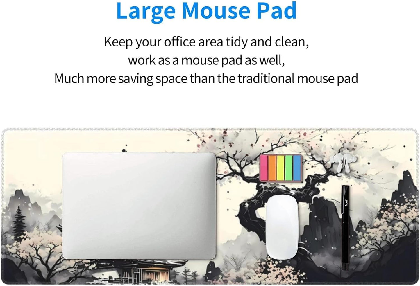 Extended Gaming Mouse Pad, Large Gaming Mouse Waterproof with Stitched Edges, Non-Slip Desktop Pad for Home and Office, Level Up Your 31.5x11.8 Inchโฆ (wash Painting)