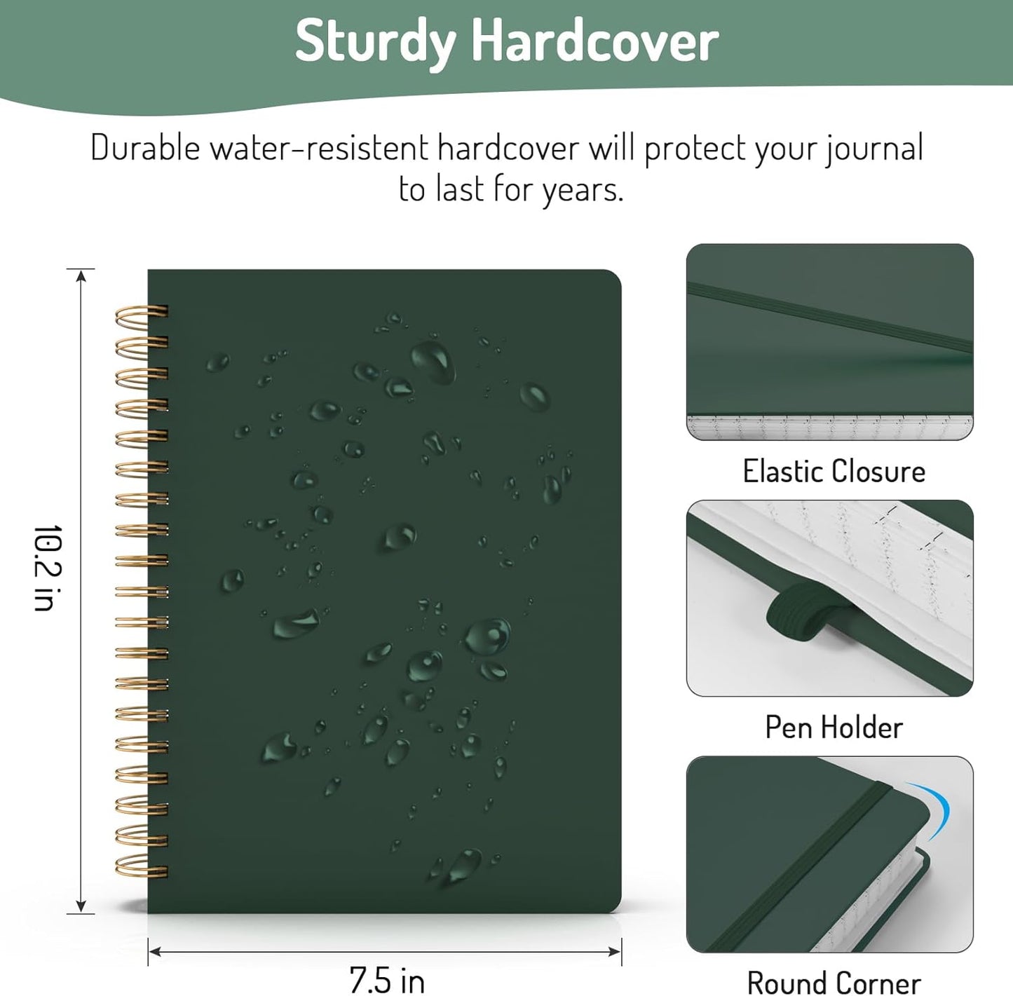 Forvencer Lined Spiral Journal Notebook with 300 Numbered Pages, B5 College Ruled Thick Journals for Writing with 100GSM Paper, Hardcover Notebooks with Contents for Work, School, Women, Men, Dark