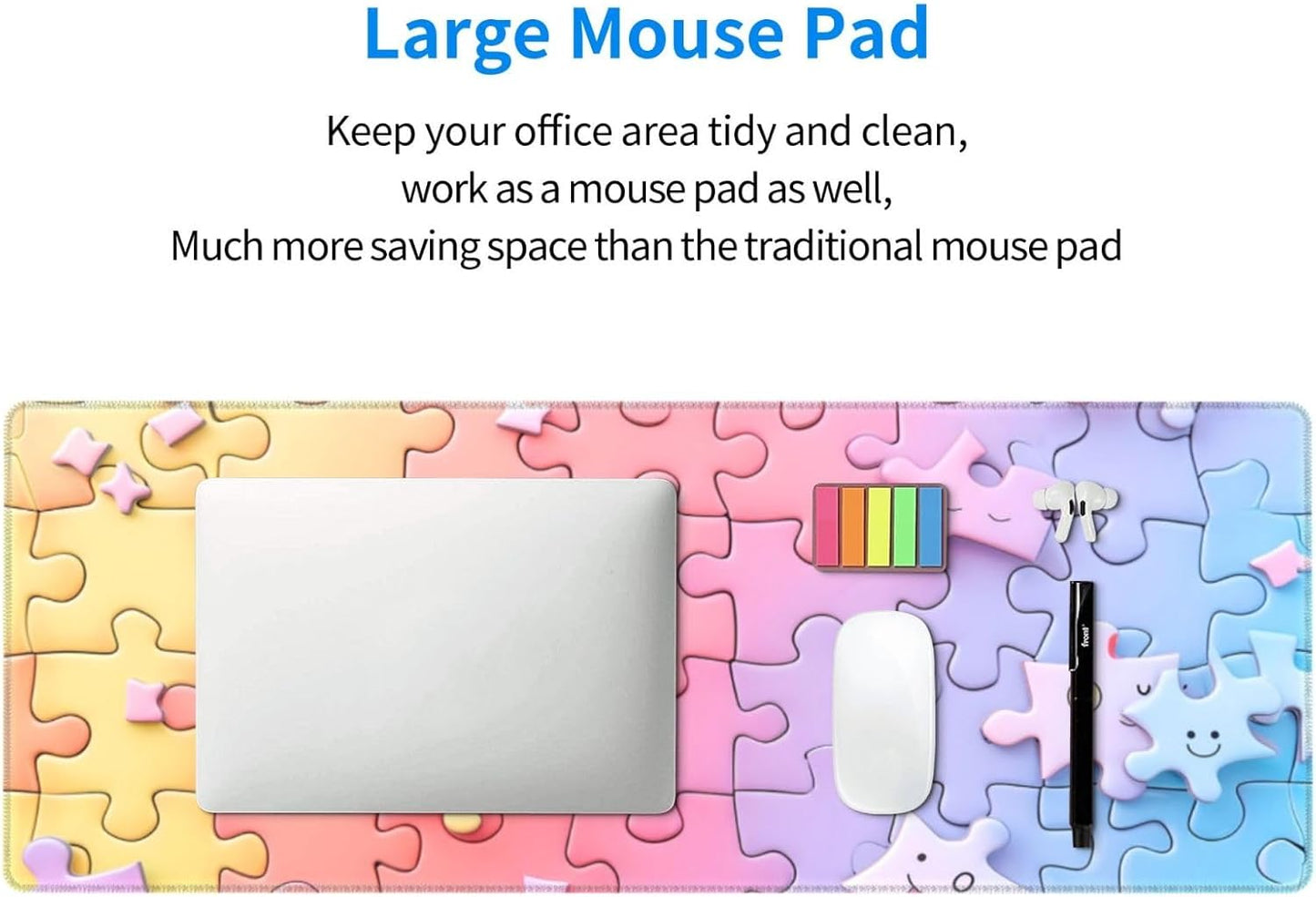 Gaming Mouse Pad Desk Pad,Extended Big Mouse Pad,31.5x11.8 Inch Long Computer Keyboard Mouse Mat Mousepad with 3mm Non-Slip Base and Stitched Edge for Gaming and Officeโฆ (Multicoloured Puzzle)