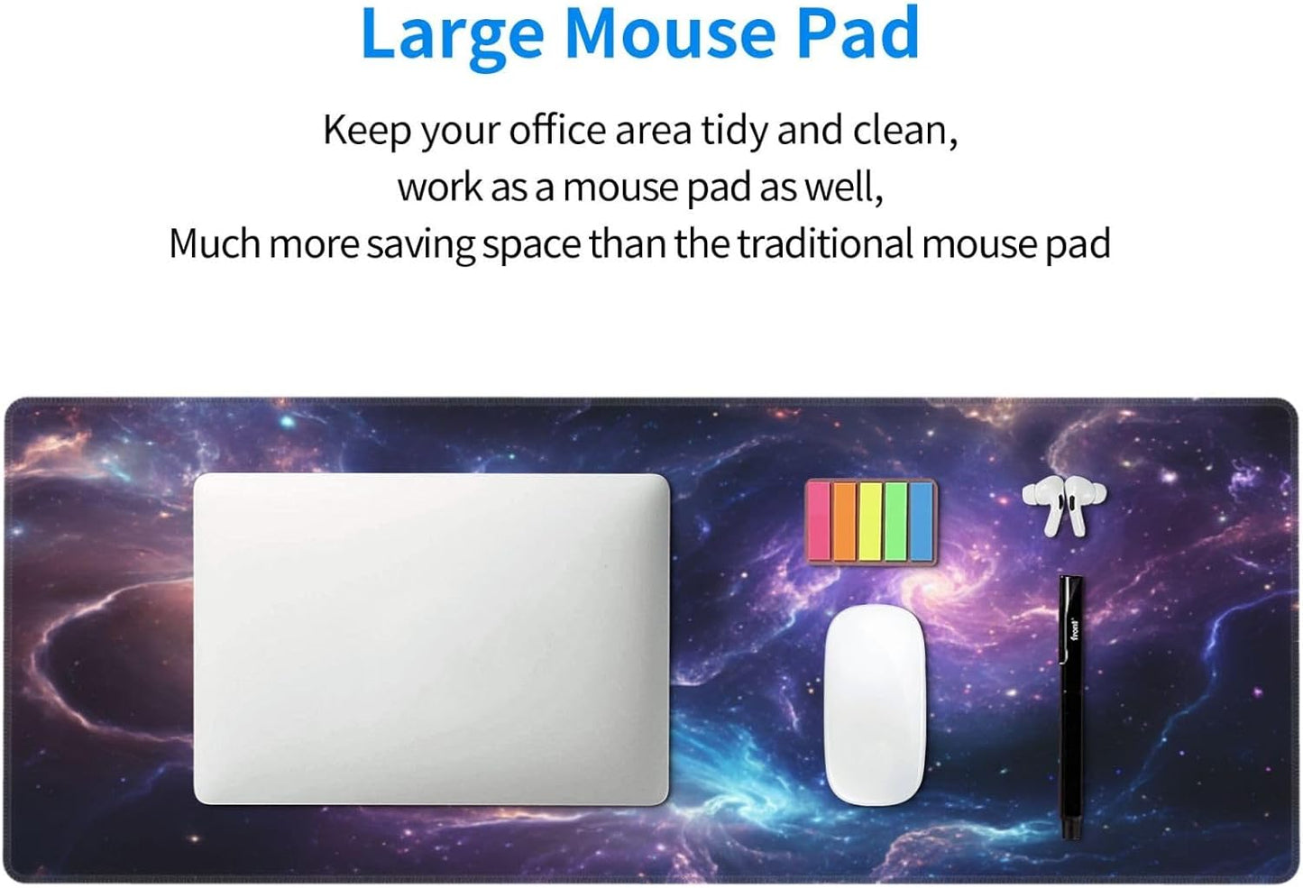 Gaming Mouse Pad Desk Pad,Extended Big Mouse Pad,31.5x11.8 Inch Long Computer Keyboard Mouse Mat Mousepad with 3mm Non-Slip Base and Stitched Edge for Gaming and Officeโฆ (Nebula)