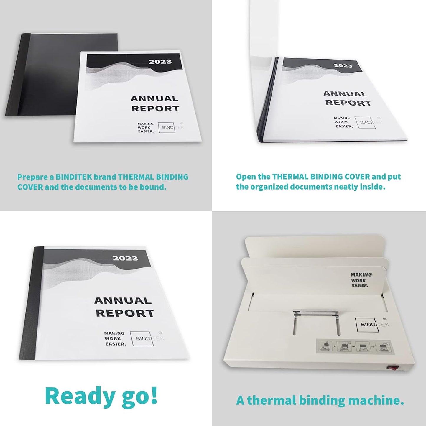 Binditek 10 Pack Thermal Binding Presentation Covers, 1/8 Inch Spine, Holds 30 Sheets, Ultra Clear Front Cover, White Paper Back Cover, Letter Size, for Students and Coworkers