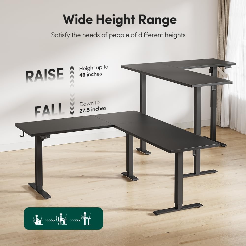 FEZIBO 75x63 L Shaped Standing Desk, Electric Height Adjustable L Shaped Desk, Suitable for Home Office, Black
