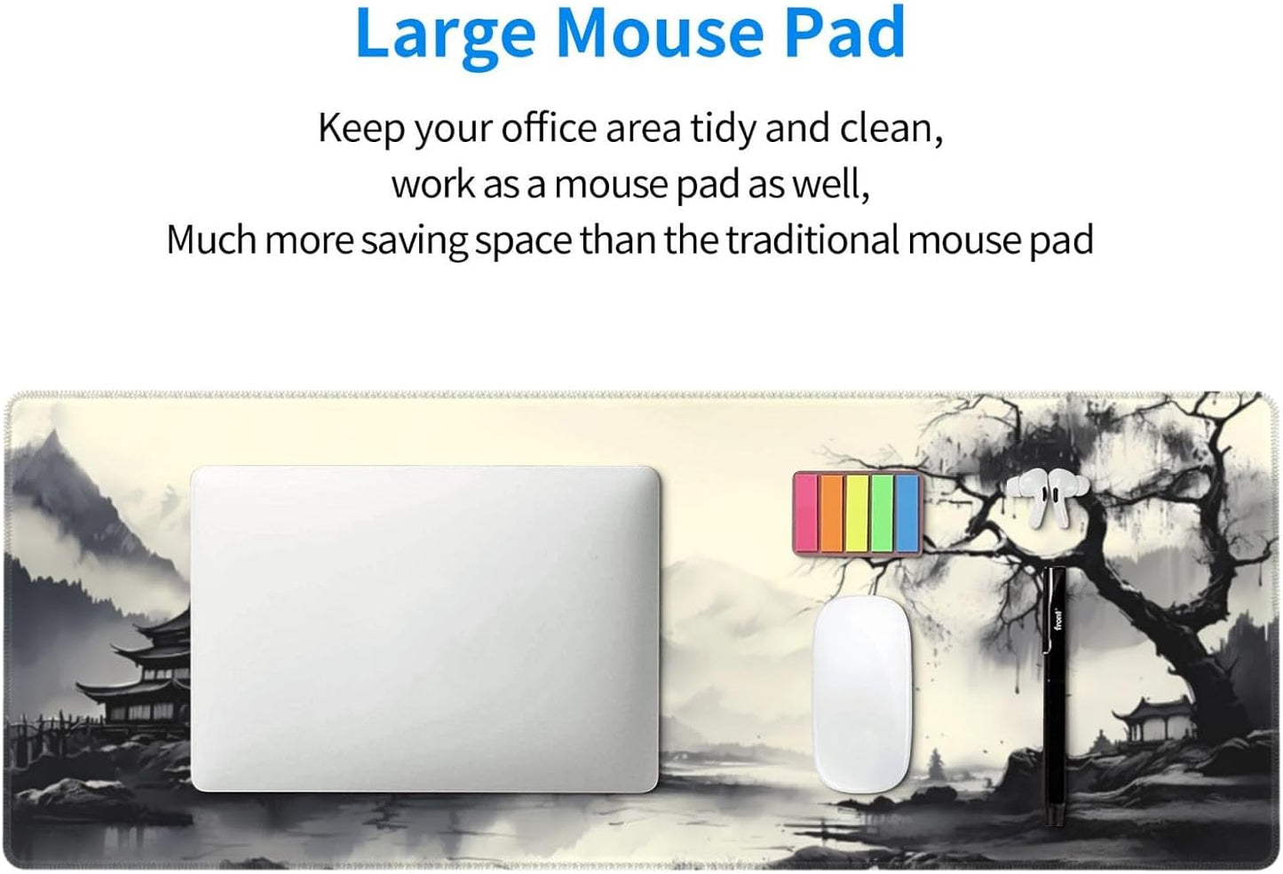 Gaming Mouse Pad Desk Pad,Extended Big Mouse Pad,31.5x11.8 Inch Long Computer Keyboard Mouse Mat Mousepad with 3mm Non-Slip Base and Stitched Edge for Gaming and Officeโฆ (wash painting2)