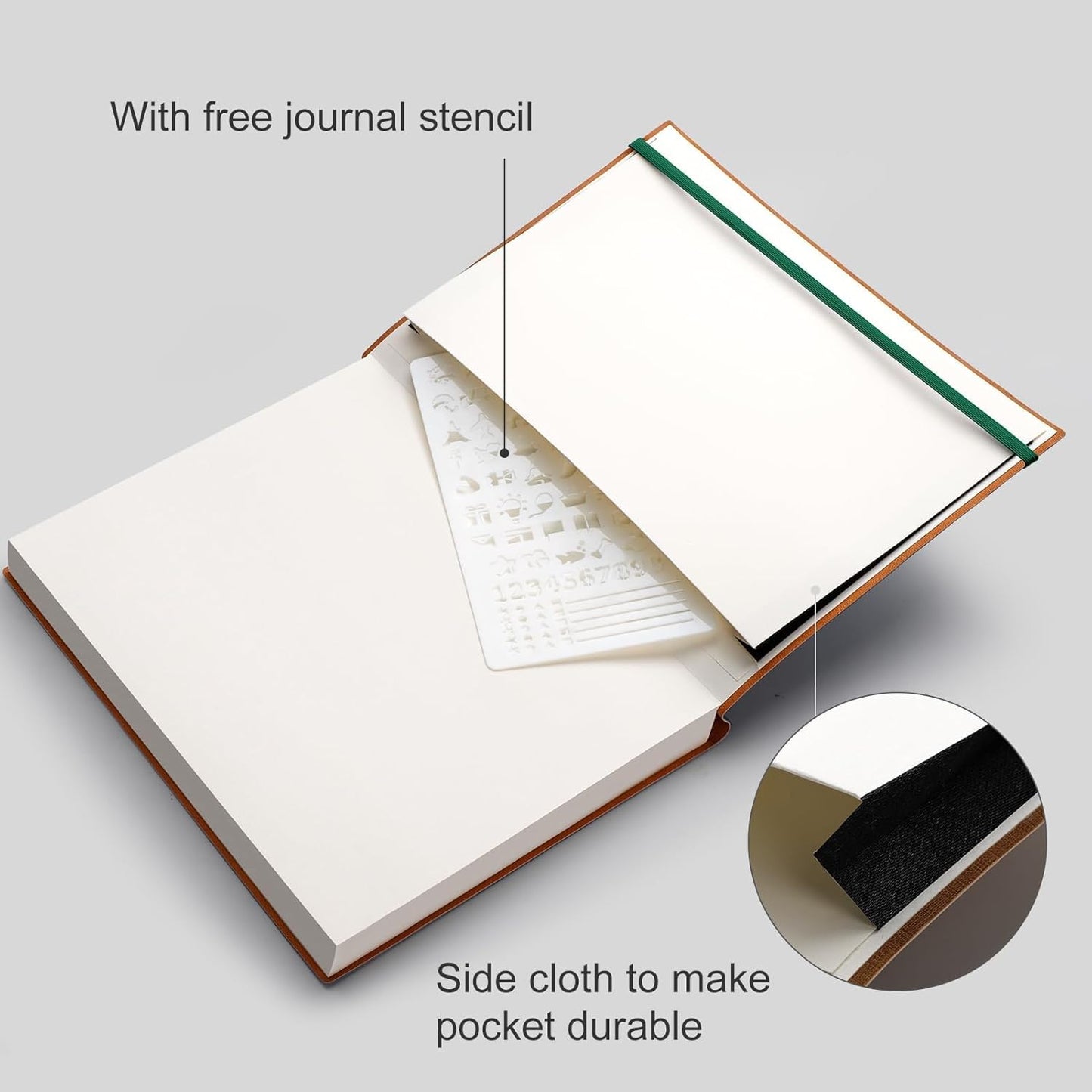 AHGXG Bullet Dotted Journal - 320 Pages Dot Grid Notebook B5 Large Journal, 100gsm Thick Dotted Paper, Leather Softcover, with Journal Stencils, Inner Pocket, 7.6'' X 10'' - Green