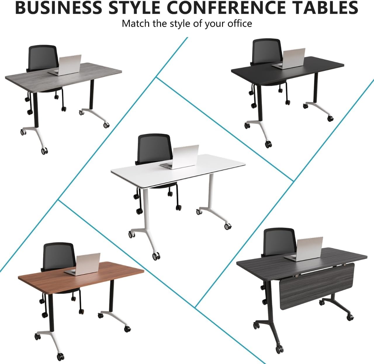 Conference Room Table, Folding Conference Tables,Thicken Grey Tabletop,Flip Top Wooden Seminar Meeting Room Table for Conference Room Offices (10, Black, 47.2“)