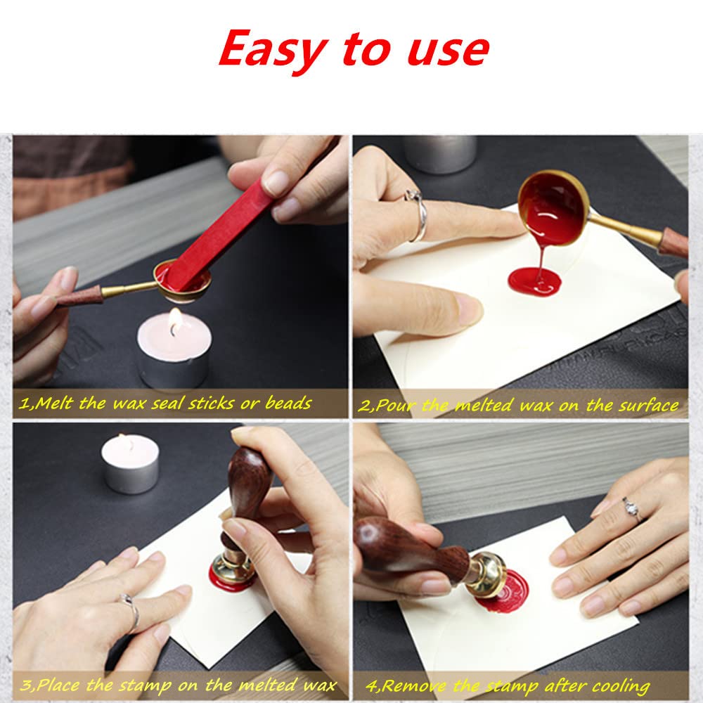 Wax Seal Stamp kit, ANBOSE Animal Wax Seal Stamp Set with 4 PCS Removable Brass Heads and 1 Wooden Handle, Mountains Hill Sealing Wax Stamp for Cards Invitations