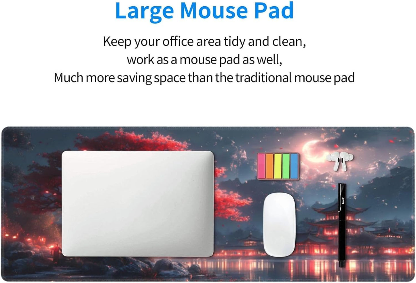 Gaming Mouse Pad Desk Pad,Extended Big Mouse Pad,31.5x11.8 Inch Long Computer Keyboard Mouse Mat Mousepad with 3mm Non-Slip Base and Stitched Edge for Gaming and Officeโฆ (Night Lake)