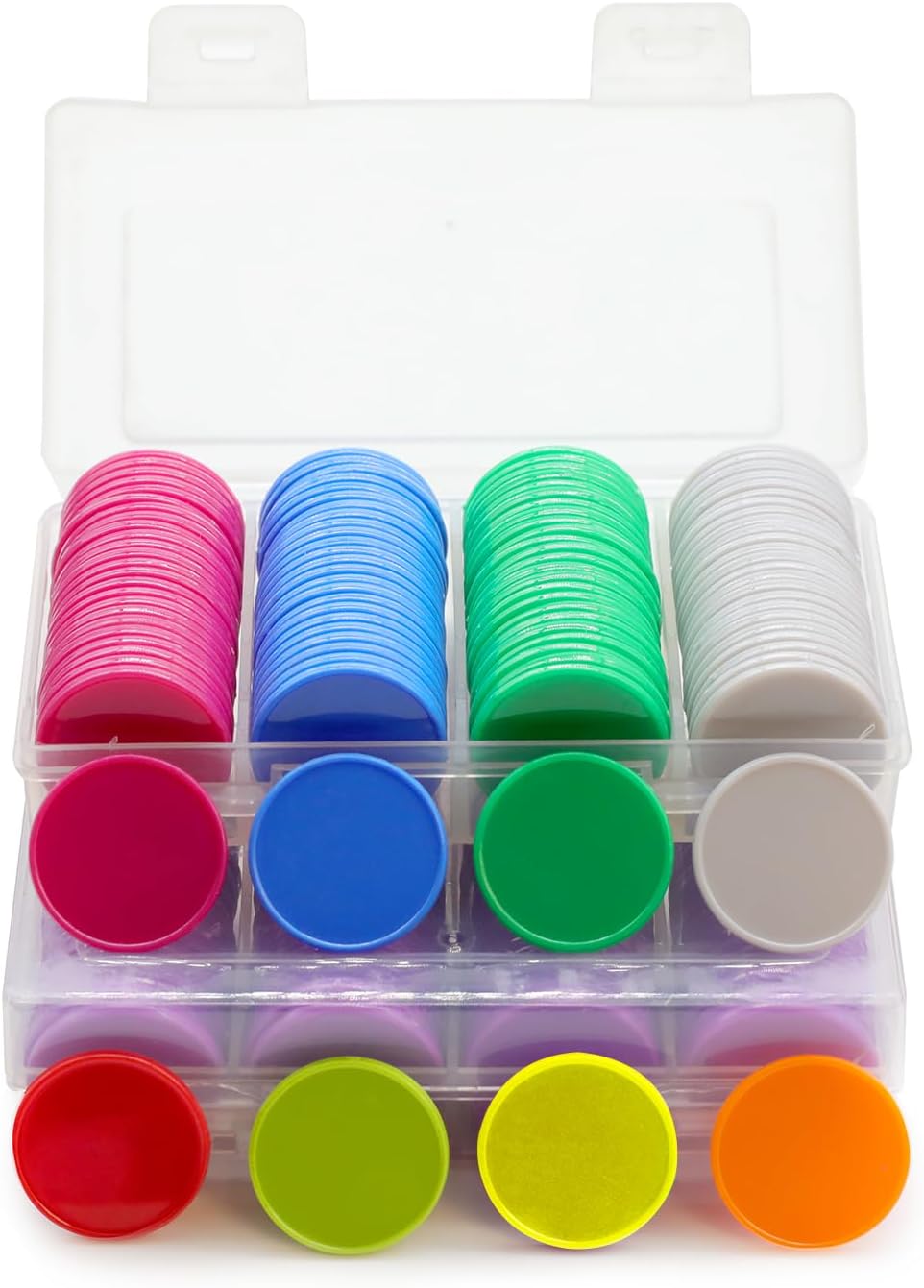 Set of 100 Opaque Plastic Learning Counters Mini Poker Chips Game Tokens with Storage Box (Green, 1.58 Inch)