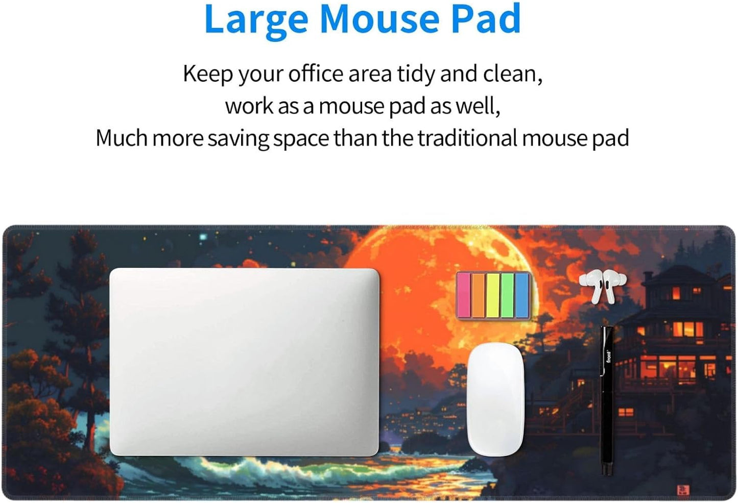 Gaming Mouse Pad Desk Pad,Extended Big Mouse Pad,31.5x11.8 Inch Long Computer Keyboard Mouse Mat Mousepad with 3mm Non-Slip Base and Stitched Edge for Gaming and Officeโฆ (Oil Painting)