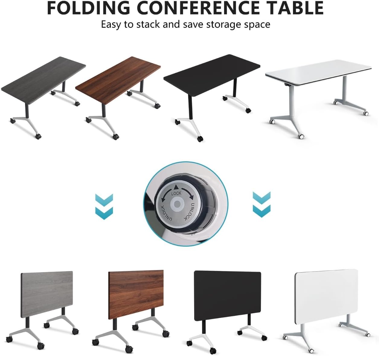 Conference Room Table, Folding Conference Tables,Thicken Grey Tabletop,Flip Top Wooden Seminar Meeting Room Table for Conference Room Offices (8, BlackWoodGrain, 61.0“)