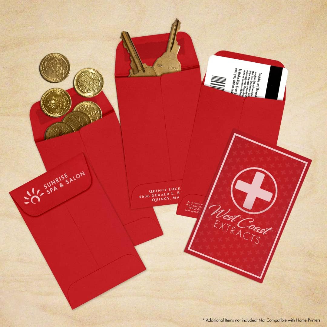 LUXPaper #1 Coin Envelopes in 80 lb. Ruby Red, Envelopes for Coin Collections, Stamps, and More, w/Moistenable Glue, 1000 Pack, Envelope Size 2 1/4 x 3 1/2 (Red)