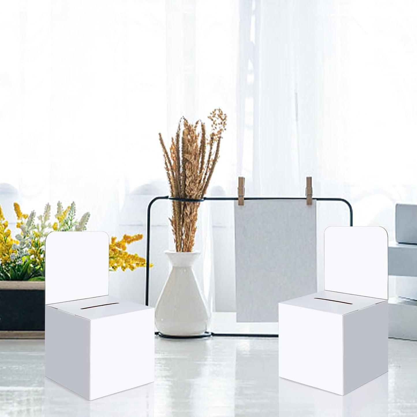 VOISEN Raffle Box,6 Pack Ballot Box with Slot, Donation Boxes for Fundraising,Cardboard Raffle Boxes with Slot and Removable Header for Collecting Business Card Voting Contest (White)