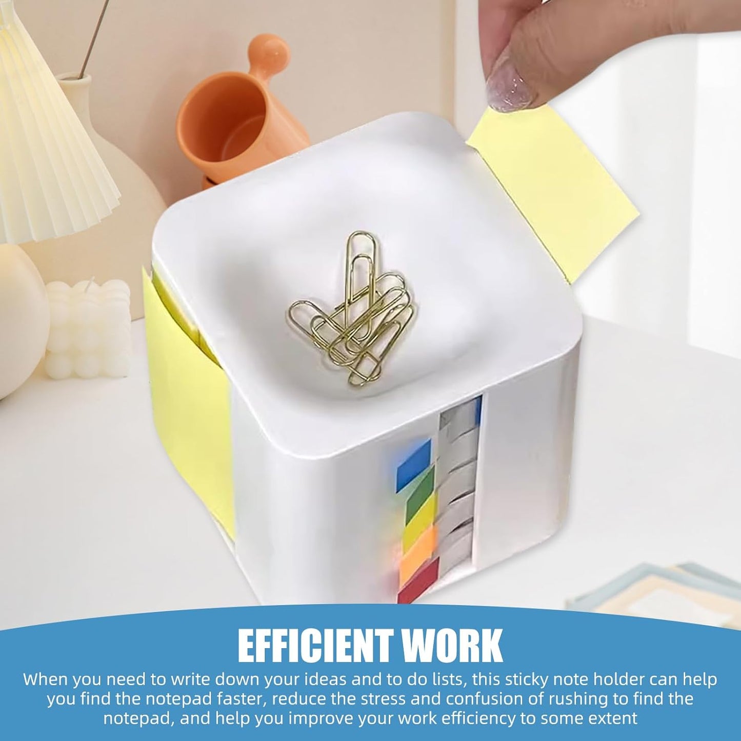 5-in-1 Sticky Note Holder and Dispenser with Magnetic Paper Clip Holder, 3x3 Pop-Up Note and Annotation Labels, Full Adhesive Note Roll Desktop Organizer for Office, Study Room (Brown)