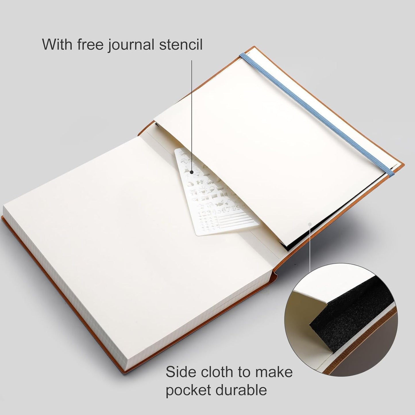 AHGXG Bullet Dotted Journal - Large A4 Notebook Dotted, 8.5''×11'', 320 Pages Dot Grid Notebook, 100gsm Thick Paper, Leather Softcover, with Journal Stencils, Inner Pocket - GrayBlue