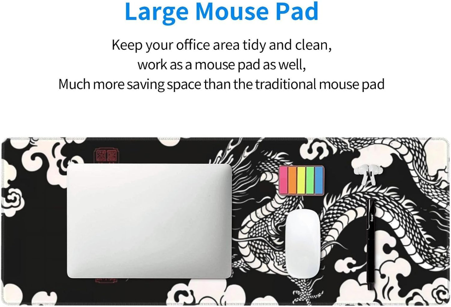 Gaming Mouse Pad Desk Pad,Extended Big Mouse Pad,31.5x11.8 Inch Long Computer Keyboard Mouse Mat Mousepad with 3mm Non-Slip Base and Stitched Edge for Gaming and Officeโฆ (Loong)