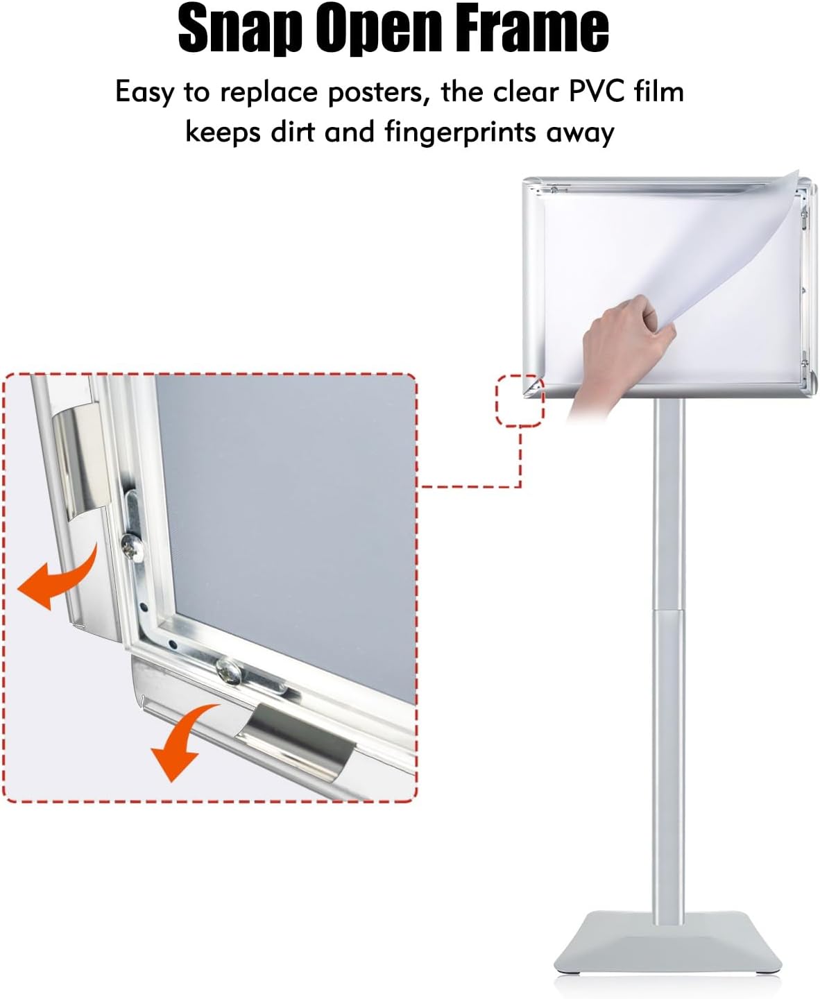 Sign Stand for Display, 11lbs Integrated Rod Heavy Duty Pedestal Floor Signage Stand Holder, for Outdoor or Indoor Advertising (11 x 17, Silver)