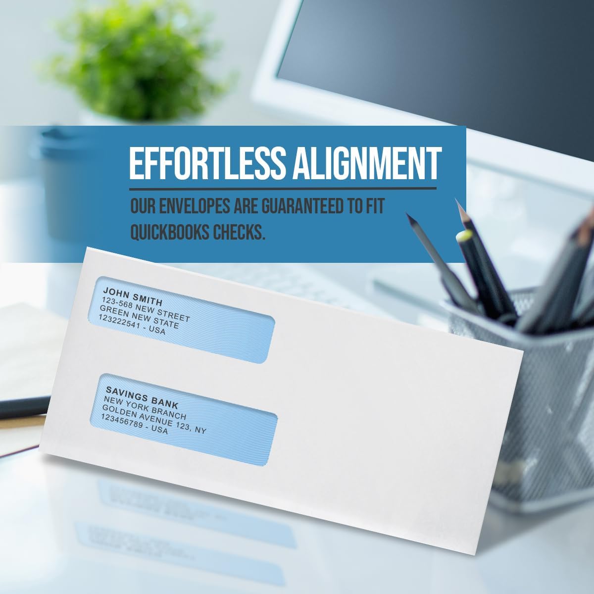Compuchecks Double Window Envelopes #8- Flip and Seal Flap, Security Business Mailing Check Envelopes - Tamper Evident, Security Tint - 100 Count – Guaranteed to fit QuickBooks Checks