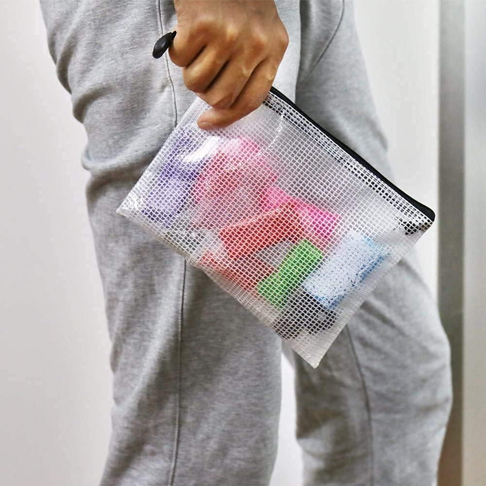 Oaimyy-18 Pcs,Plastic Mesh Zipper Pouch Document Folders Bag Zipper Zip File Folders for Office Supplies, Travel,Organizing Storage (6 Sizes, Multicolor)