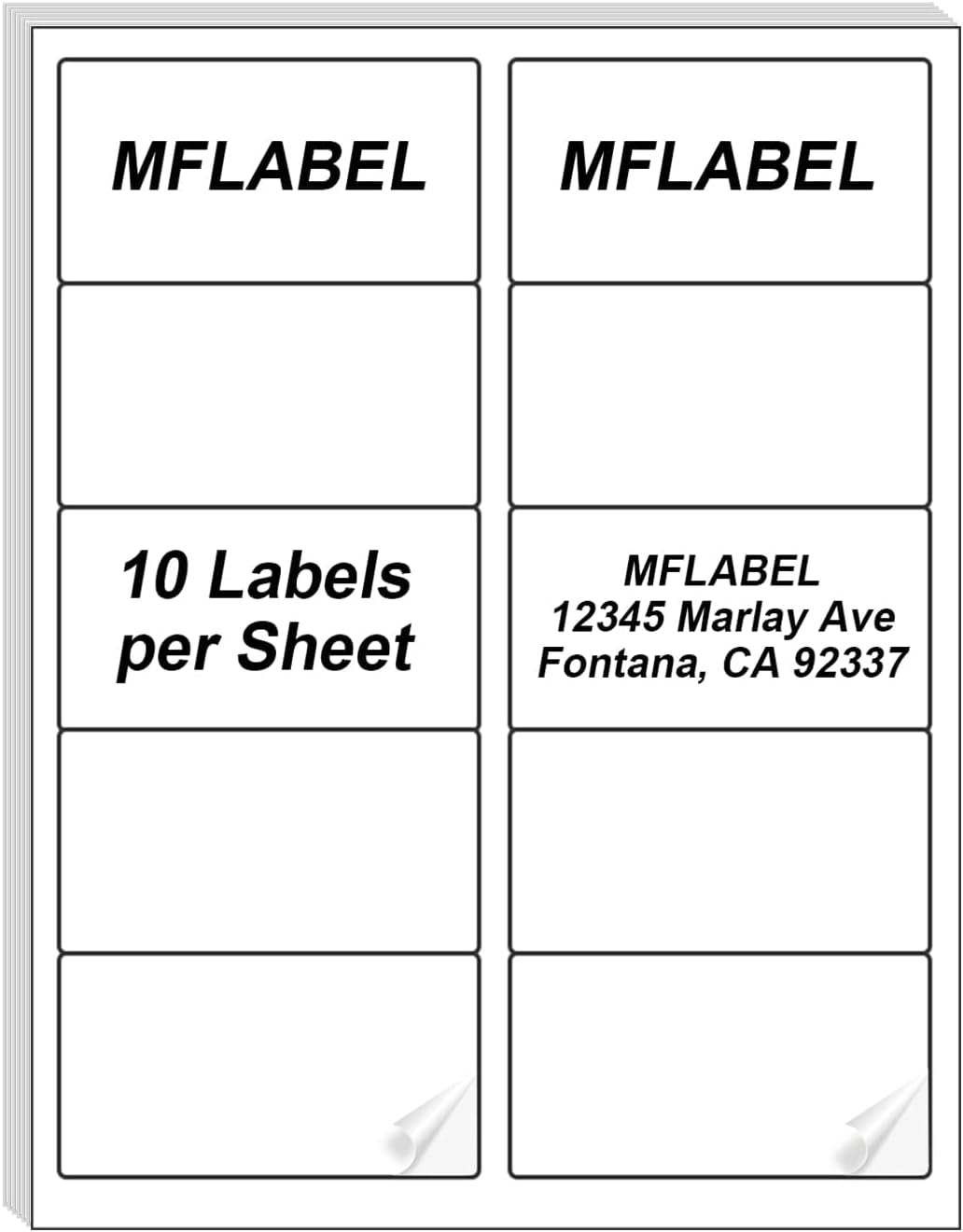 MFLABEL 2x4 Shipping Address Labels, 10-UP, 100000 Count, 10000 Sheets for Printer, Internet Mailing, FBA Stickers, 2" x 4" for Laser/Inkjet Printer