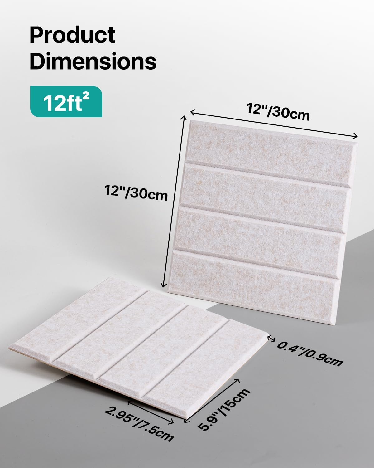 12 Pack Sound Proof Foam Panels for Walls, Self-Adhesive Acoustic Panels Sound Absorbing, 12" X 12" X 0.4" High Density Soundproof Wall Panels Tiles for Door, Ceiling, Home Office, Beige