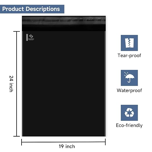 KKBESTPACK BLACK 19x24 250 PCS Large Poly Mailers Shipping Bags - Image 2