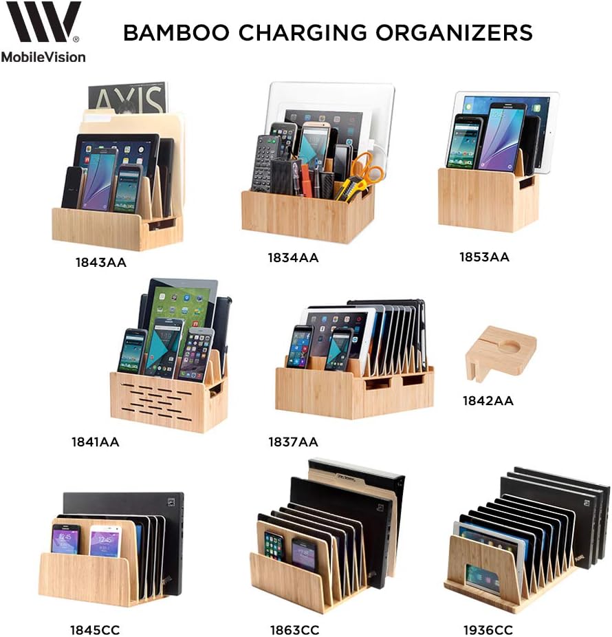 MobileVision 10-Port Bamboo Charging Station Includes 2 Powermod 6 USB Port Chargers for Smartphones & Tablets