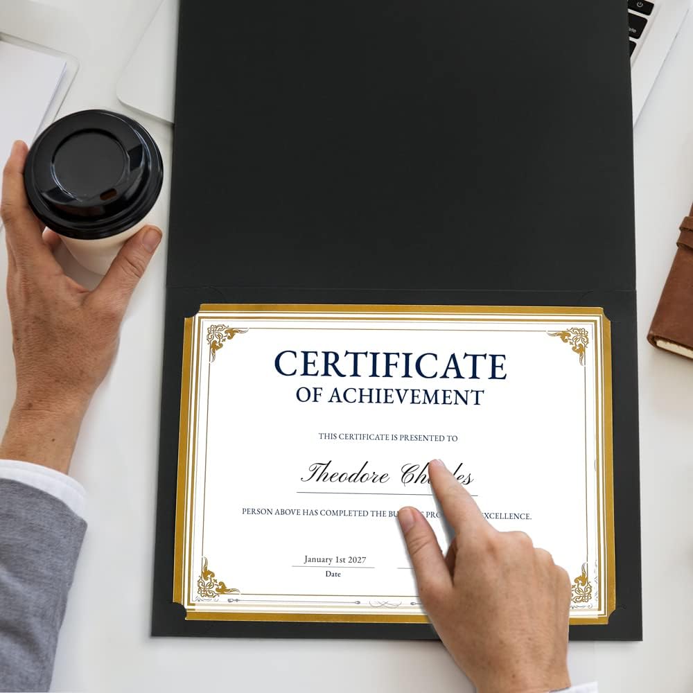 SUNEE Certificate Holders(Black, 30 Packs, New Pattern), Diploma Covers Gold Foil Border, for Letter Size 8.5x11 Certificates, Cardstock, Document Papers