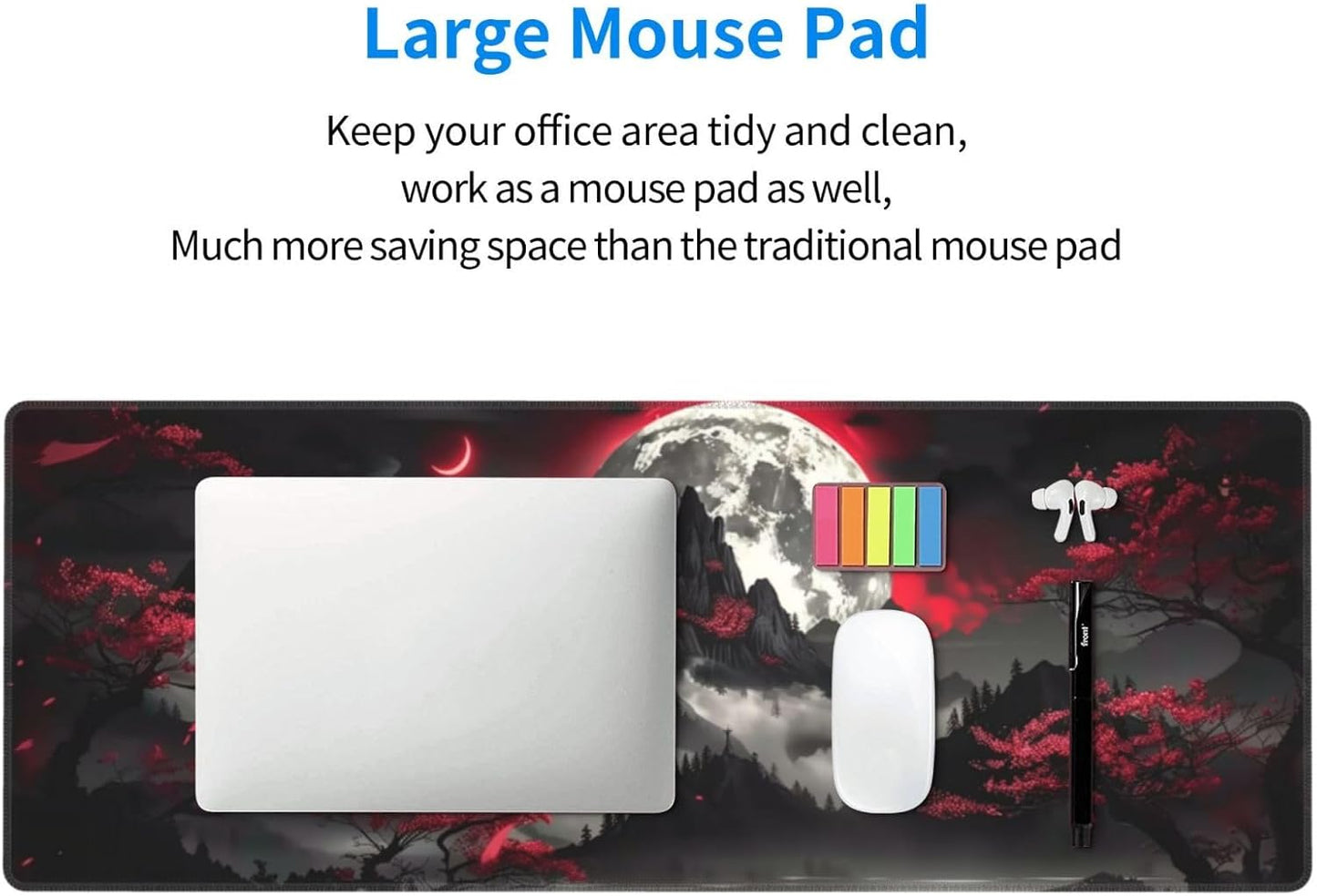 Extended Gaming Mouse Pad, Large Gaming Mouse Waterproof with Stitched Edges, Non-Slip Desktop Pad for Home and Office, Level Up Your 31.5x11.8 Inchโฆ (Dark Night)