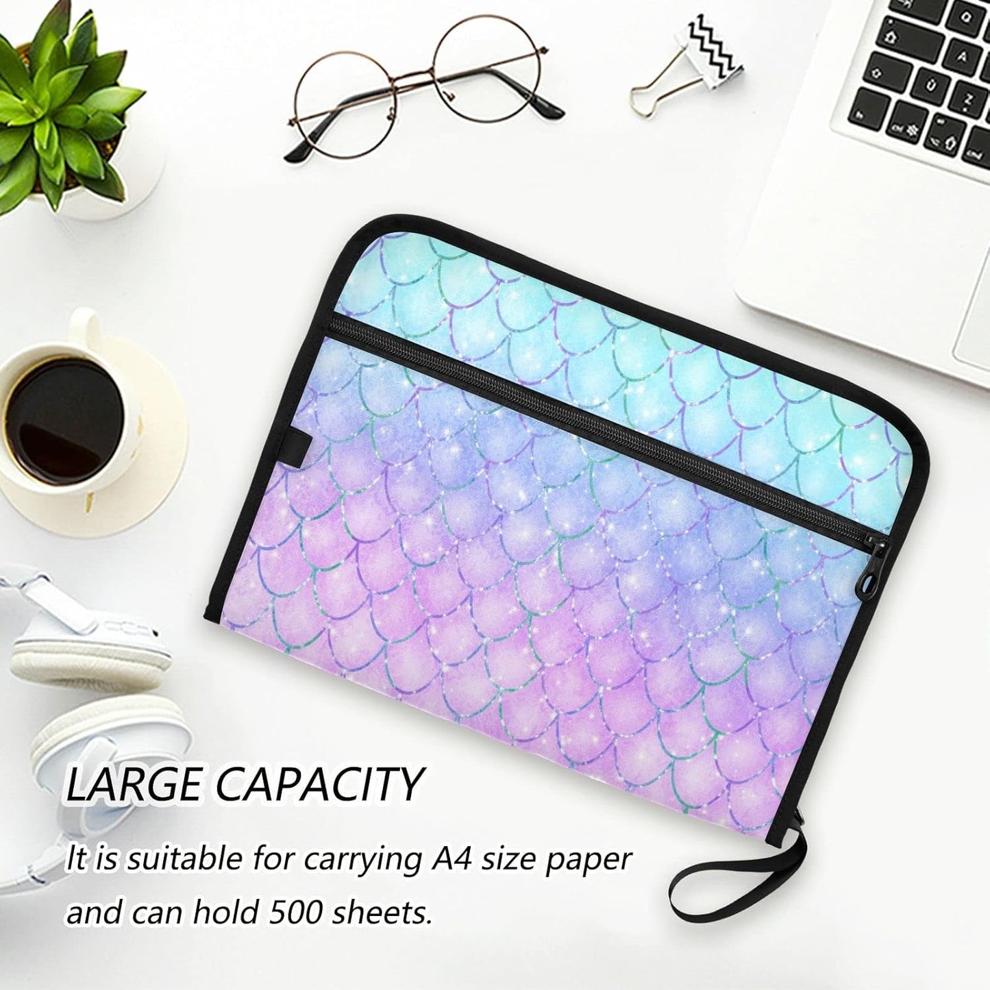 Gredecor Pink Blue Mermaid Scales Expanding File Folder 13 Pockets Magic Glitter Shimmer Expandable Filing Folders Accordion Document Files Organizer for A4 Letter Size Paper