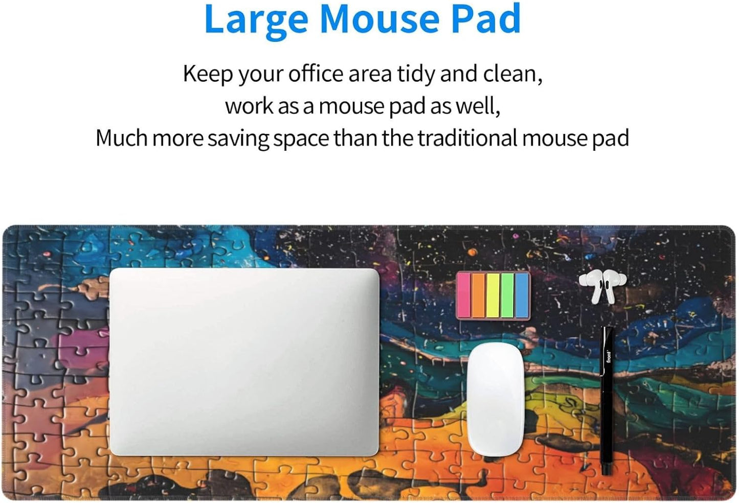 Gaming Mouse Pad Desk Pad,Extended Big Mouse Pad,31.5x11.8 Inch Long Computer Keyboard Mouse Mat Mousepad with 3mm Non-Slip Base and Stitched Edge for Gaming and Officeโฆ (Watercolor Puzzle)