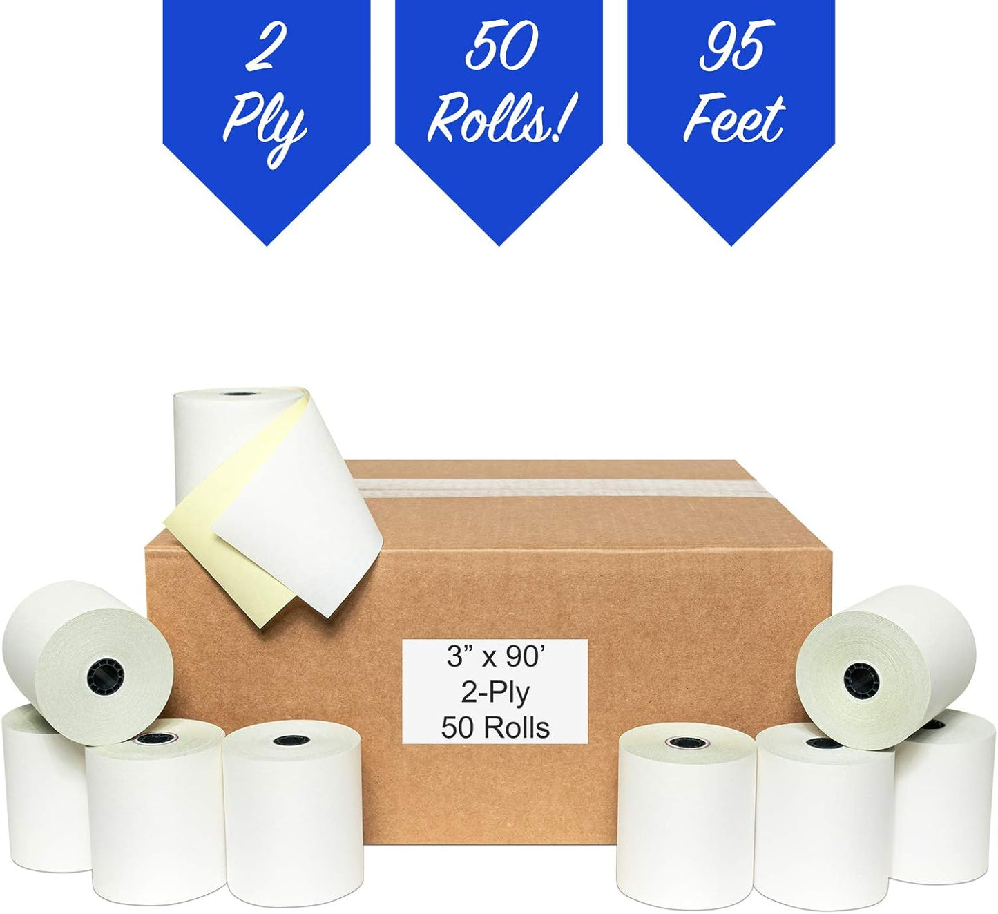 50 Rolls 3" x 95' 2-Ply Carbonless White/Canary Cash Register Paper for M119 Hypercom T77F (Impact Printer) NCR 7445-1000 Samsung SRP-100 Visit the PosPaperRoll Store