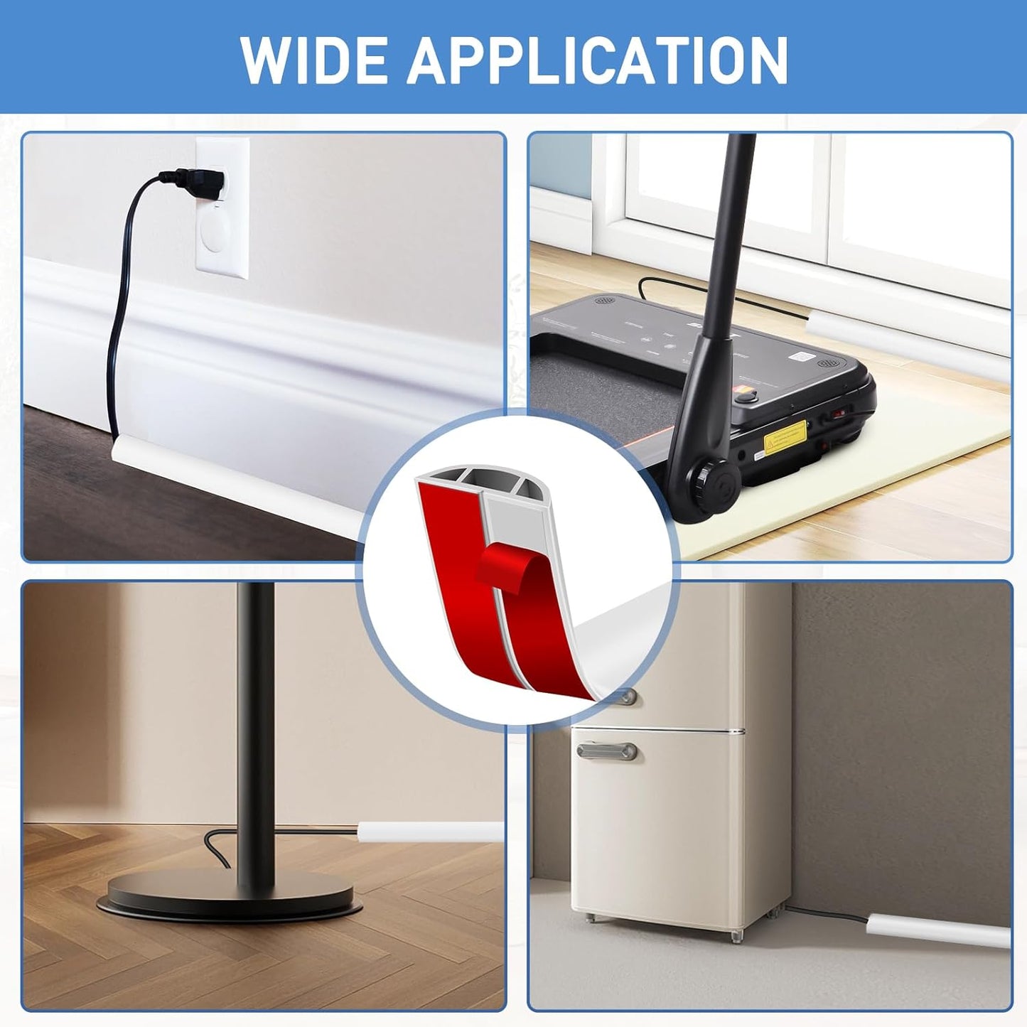 Floor Cord Cover Self Adhesive Cord Hider Floor Extension Cord Covers for Floor Power Cord Protector Cable Management Prevent Cable Trips Cable Cavity 0.51" W x 0.31" H (White, 3.3Ft)