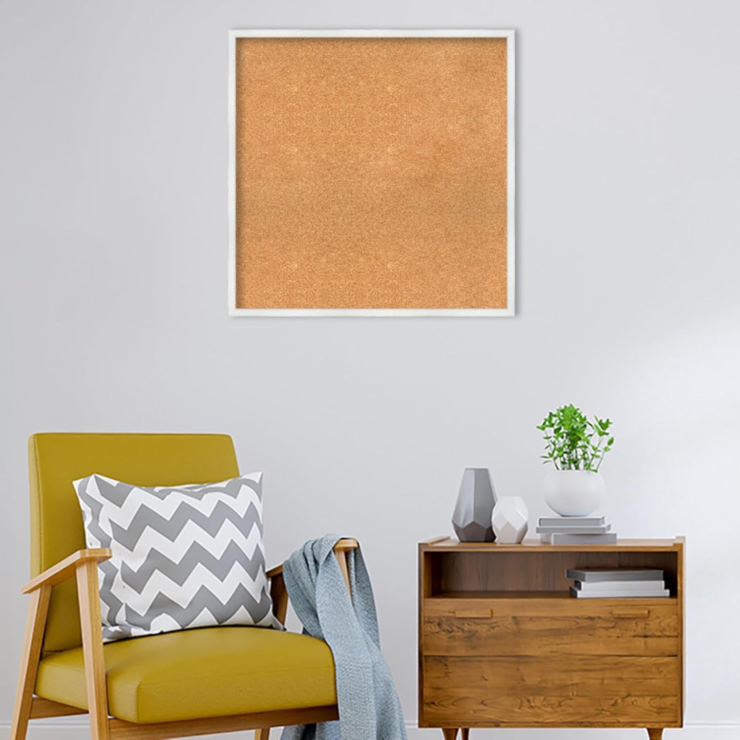 Amanti Art Natural Cork Board for Wall, 29x29 Vision Board with White Frame, Large Corkboard Office Decor for Home Organization, Country Rustic Corkboard Pinboard to Display Items for Home