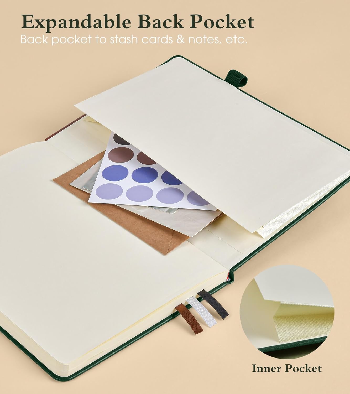 Dotted Journal Notebook for Women Men, 160 Pages Dot Grid Paper,Inner Pocket, A5 Hardcover Vintage Leather Notebooks for School, Work, Travel, Note Taking,Bullet Journaling 5.8"x8.5" (Green)