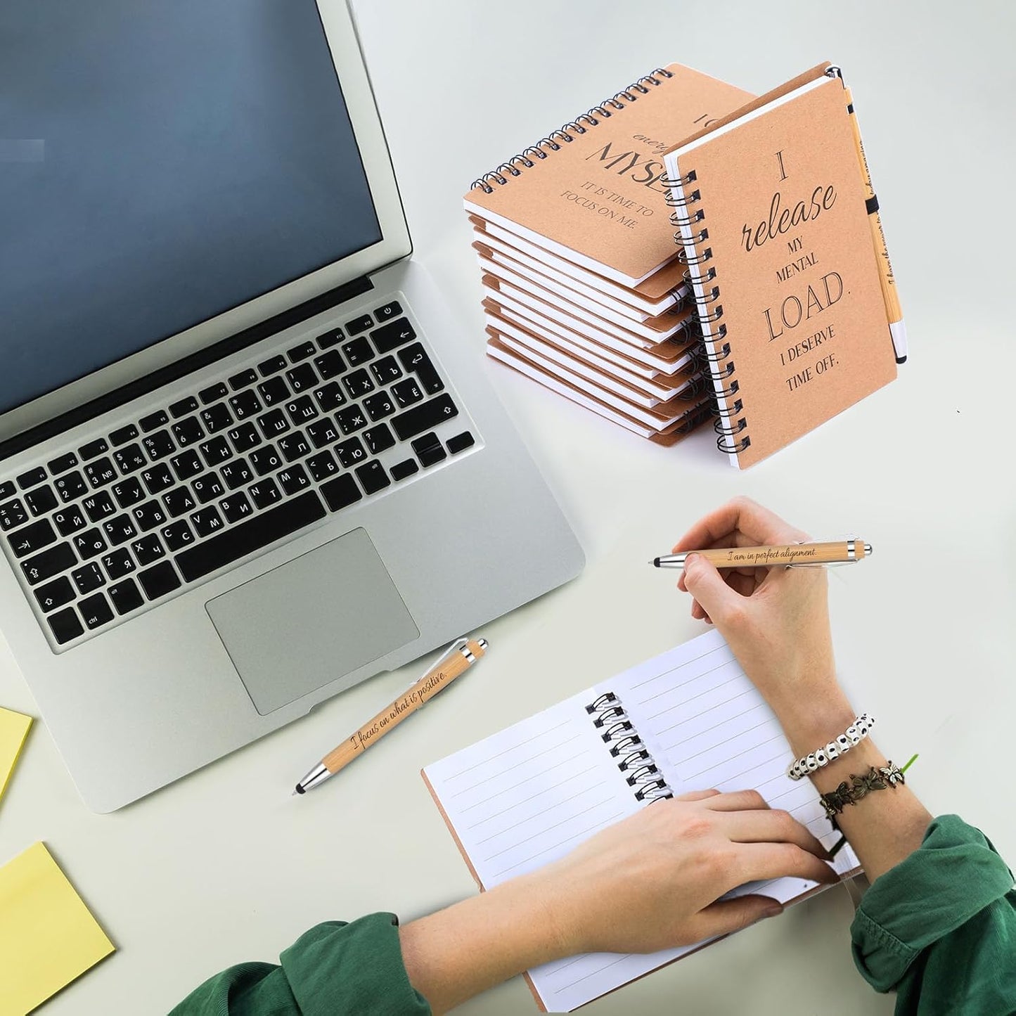 Pasimy 96 Pcs/48 Set Bulk Positive Affirmation Spiral Notebooks with Bamboo Pen Daily Affirmation Gift Set Motivational Encouragement Notepad Small Journals 5.5 x 3.9 inch for Women Self Care