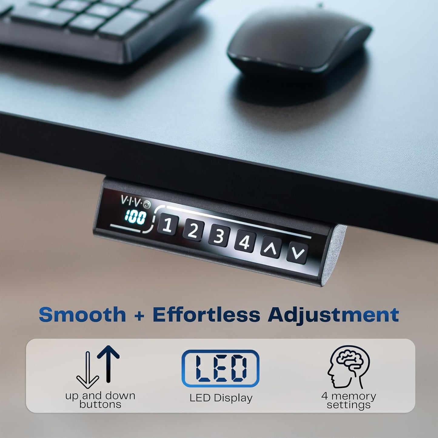 VIVO Electric 55 x 28 in Standing Desk, Memory Height Adjustment, 1B Series, One-Piece Light Wood Top, Black Frame, DESK-KIT-1B55C