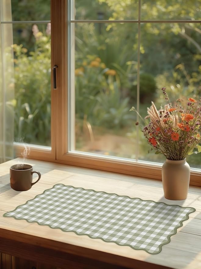 Scalloped Green Checkered Desk Mat Cute Pastel Large Gaming Mouse Pad Gingham - Image 7
