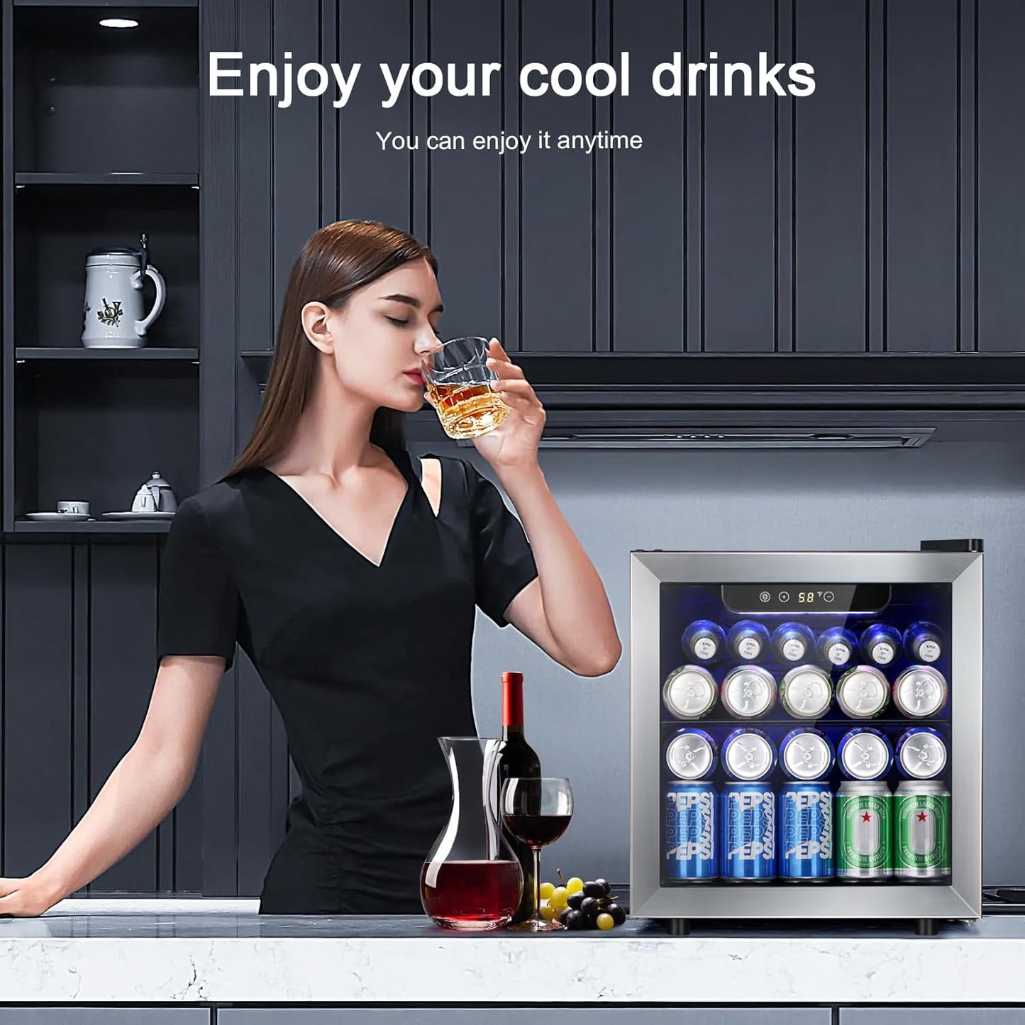 Antarctic Star 48 Can Beverage Refrigerator,12 Bottle Wine Cooler with Stainless Steel Glass Door, Digital Temperature Display,Electronic Temperature Control, Silver