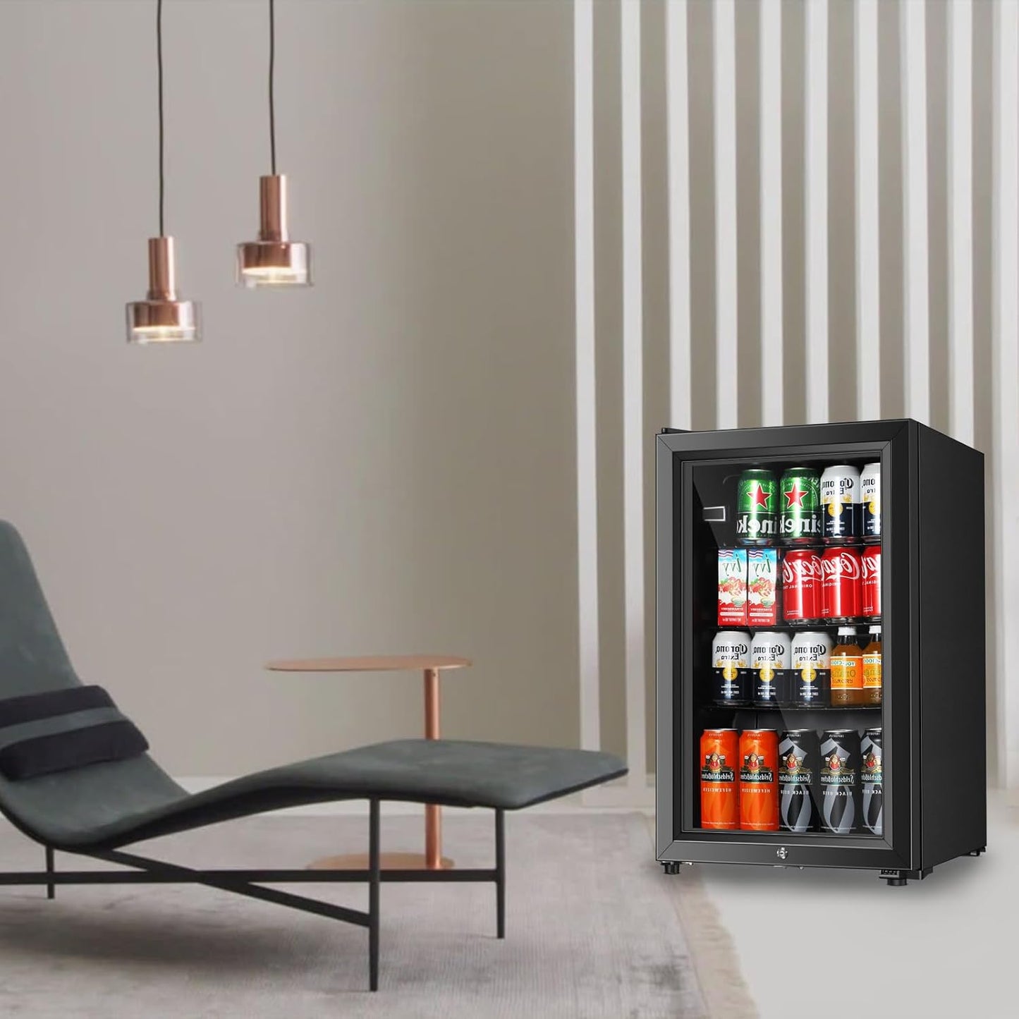 Beverage Refrigerator, 2.3 Cu.Ft, Mini Fridge with Glass Door for Soda Beer, Freestanding Beverage Cooler for Office, Bar, Adjustable Shelving&Adjustable Foot