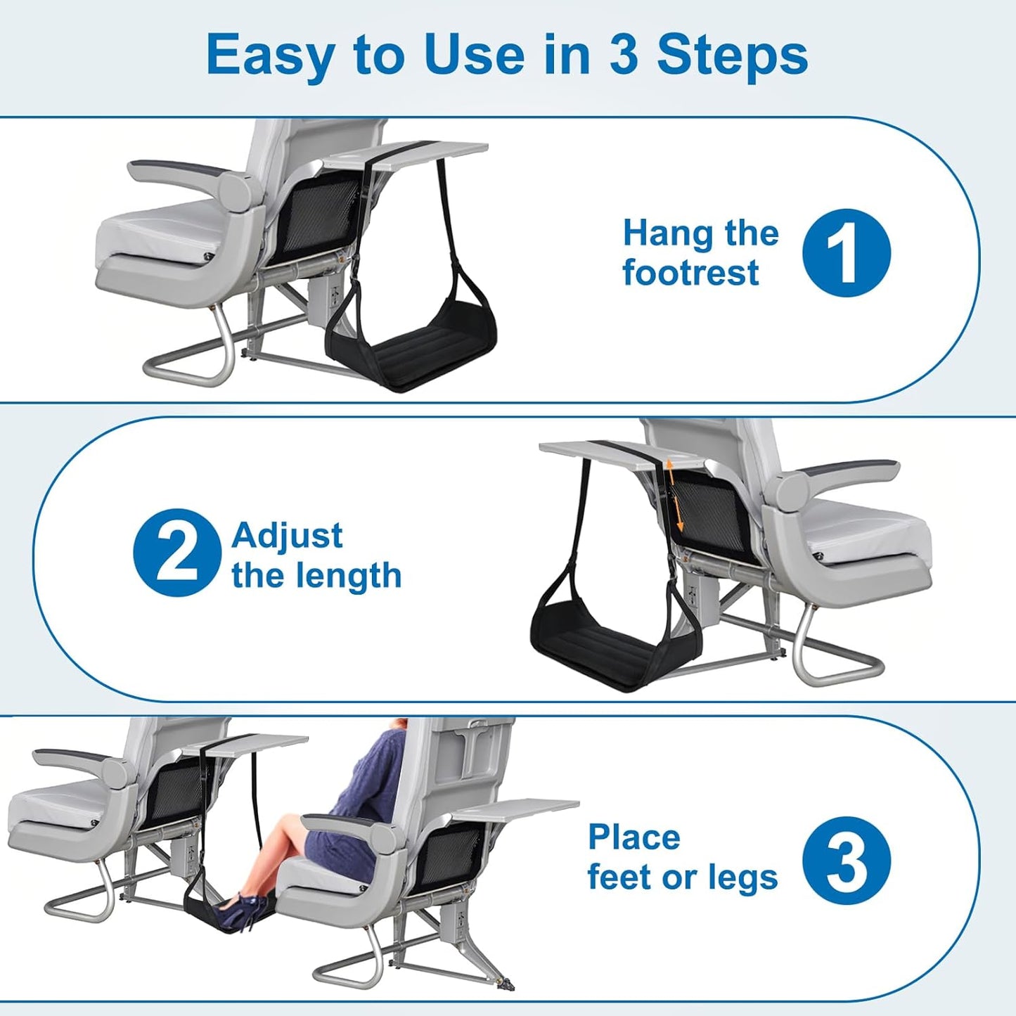 Airplane Foot Hammock ( Memory Foam) 2 in 1 Removable Support Pad, Portable Desk Footrest Hammock, Perfect Long Flight Travel Essentials, Foot Rest for Plane Travel Foot Leg Rest