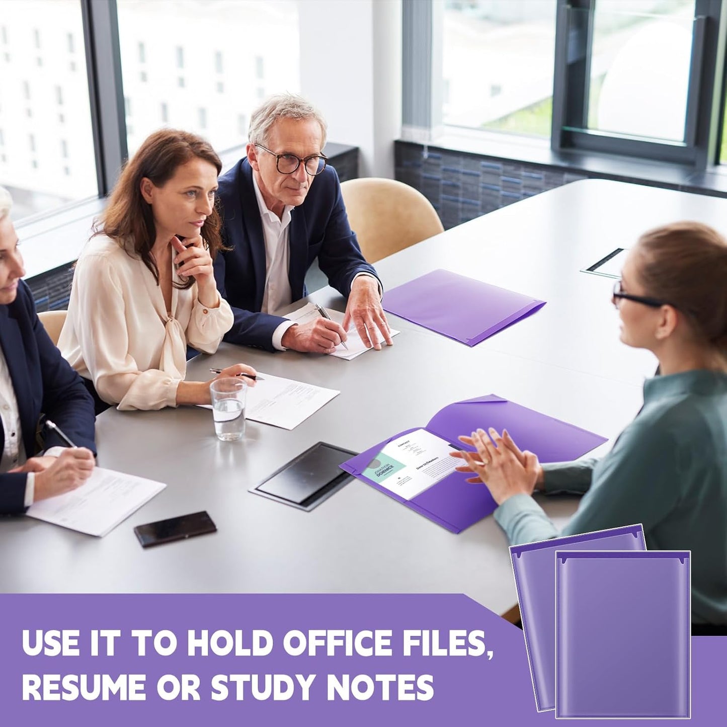 Henoyso 150 Pcs Plastic Folders with Clear Front Pockets Bulk Heavy Duty File Folders with 2 Pockets and Card Slot for Student Teacher Back to School Supplies Office Presentation (Purple)