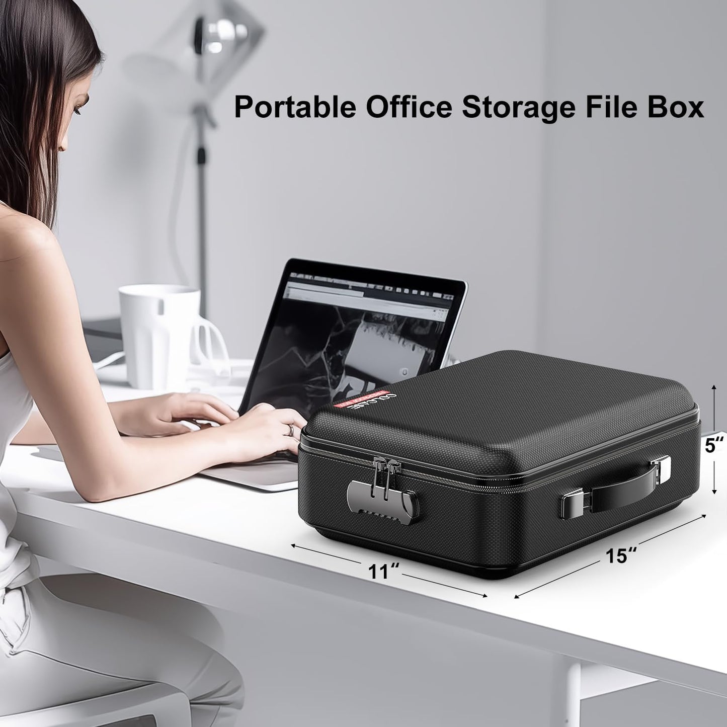 Fireproof Document Box, Hard Case Fireproof Box with Lock Hard-Shell Design Fireproof Water Resistant Safe Box File Organizer for Important Documents Certificates Laptop Passports Black