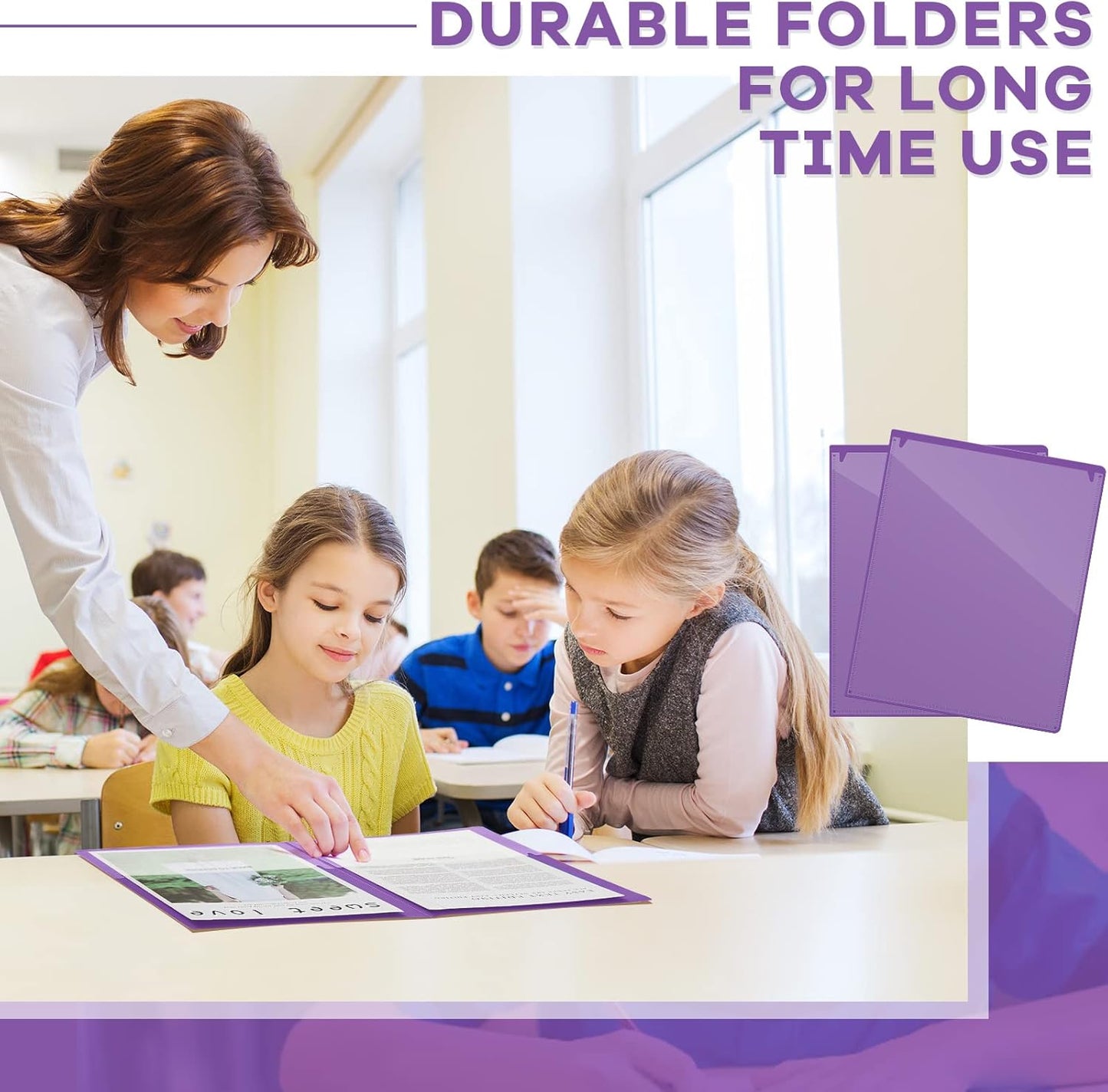 Henoyso 72 Pcs Plastic Take Home Folders with 2 Pockets Parent Teacher Classroom Communication Homework Folder for Students Parent Teacher Connect (Purple)