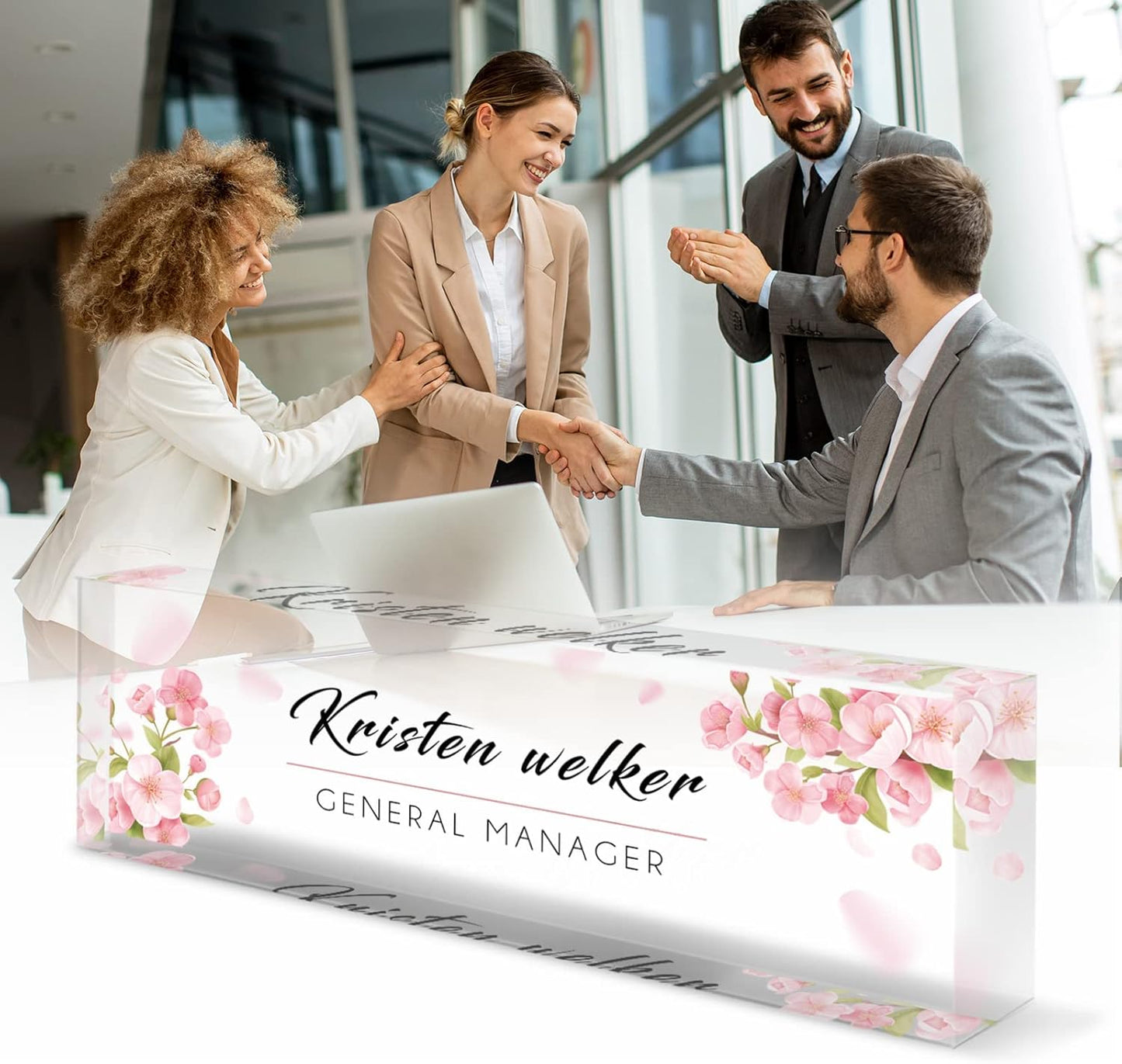 Desk Name Plate Personalized, Premium Pink Orchids Acrylic Desk Name Plate, Personalized Name Plate for Desk, Office Decor for Women or Men Coworkers, Boss, Employee, Teacher