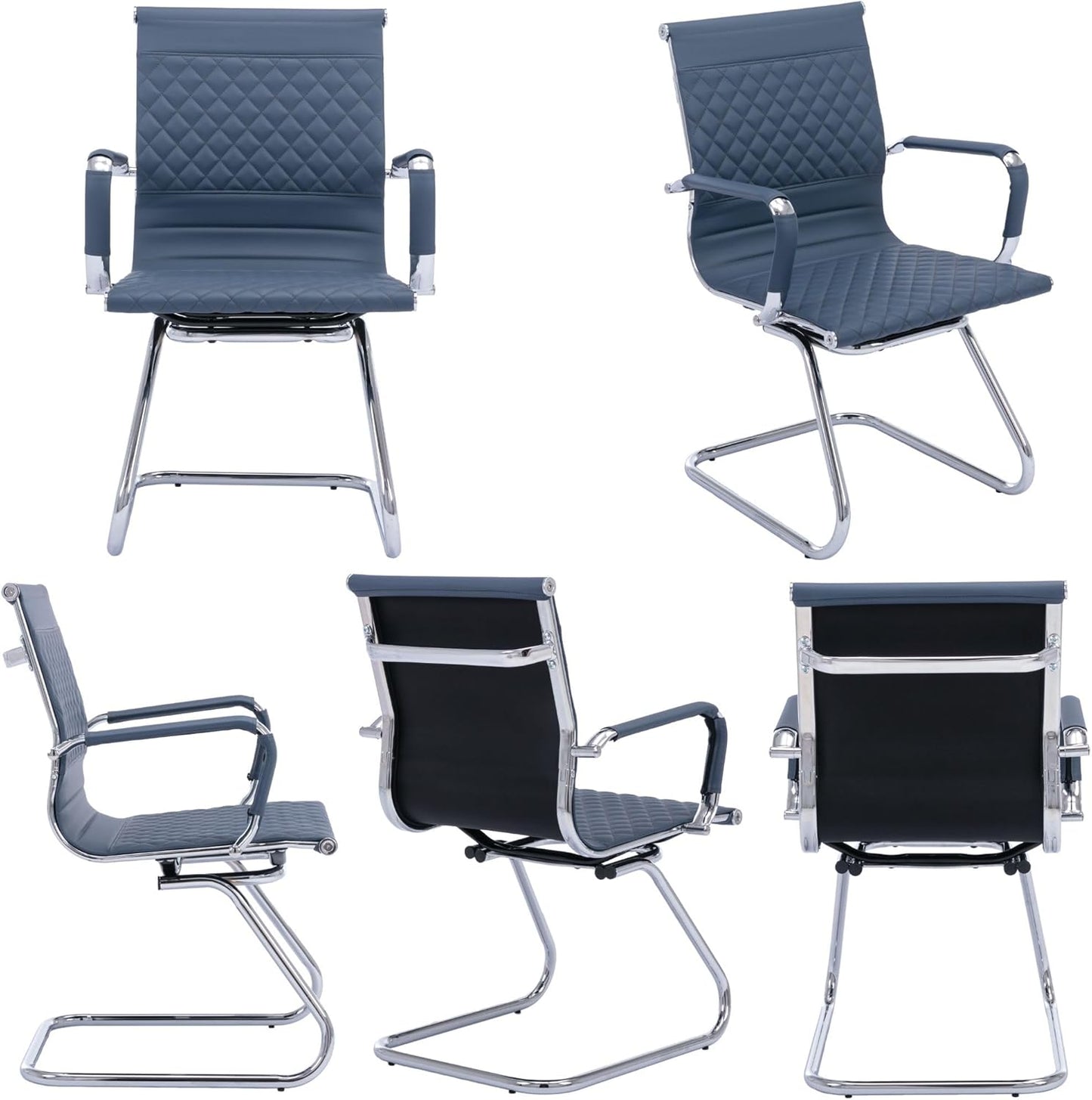 Office Guest Chairs Reception Chairs Waiting Room Chairs Set of 2 Conference Room Chair with Mid Back, Modern PU Leather Desk Chairs, Navy