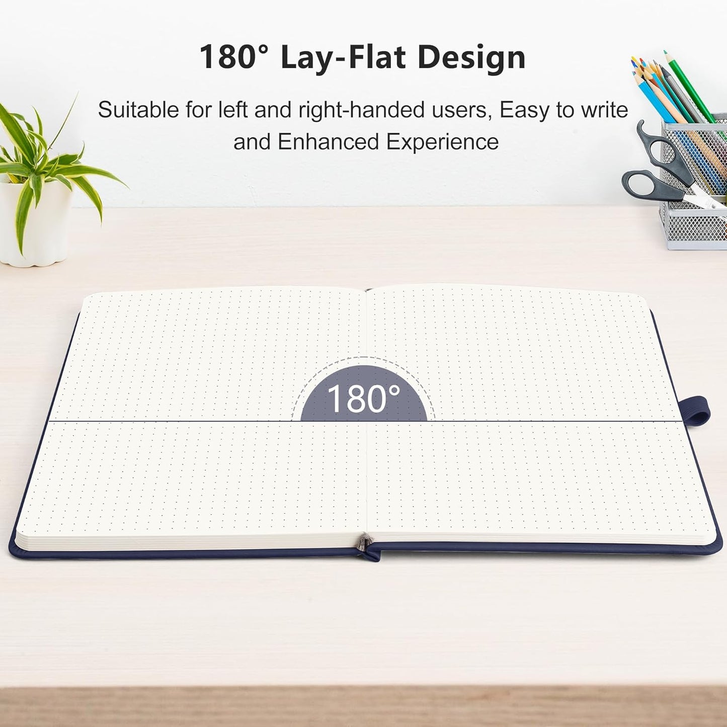 RETTACY Bullet Dotted Journal Notebook, 256 Pages, A5 Medium Size (5.7'' × 8.3''), Leather Hardcover, 120 GSM Thick Paper, for Bullet Journaling, Planning, Tracking (Navy Blue)