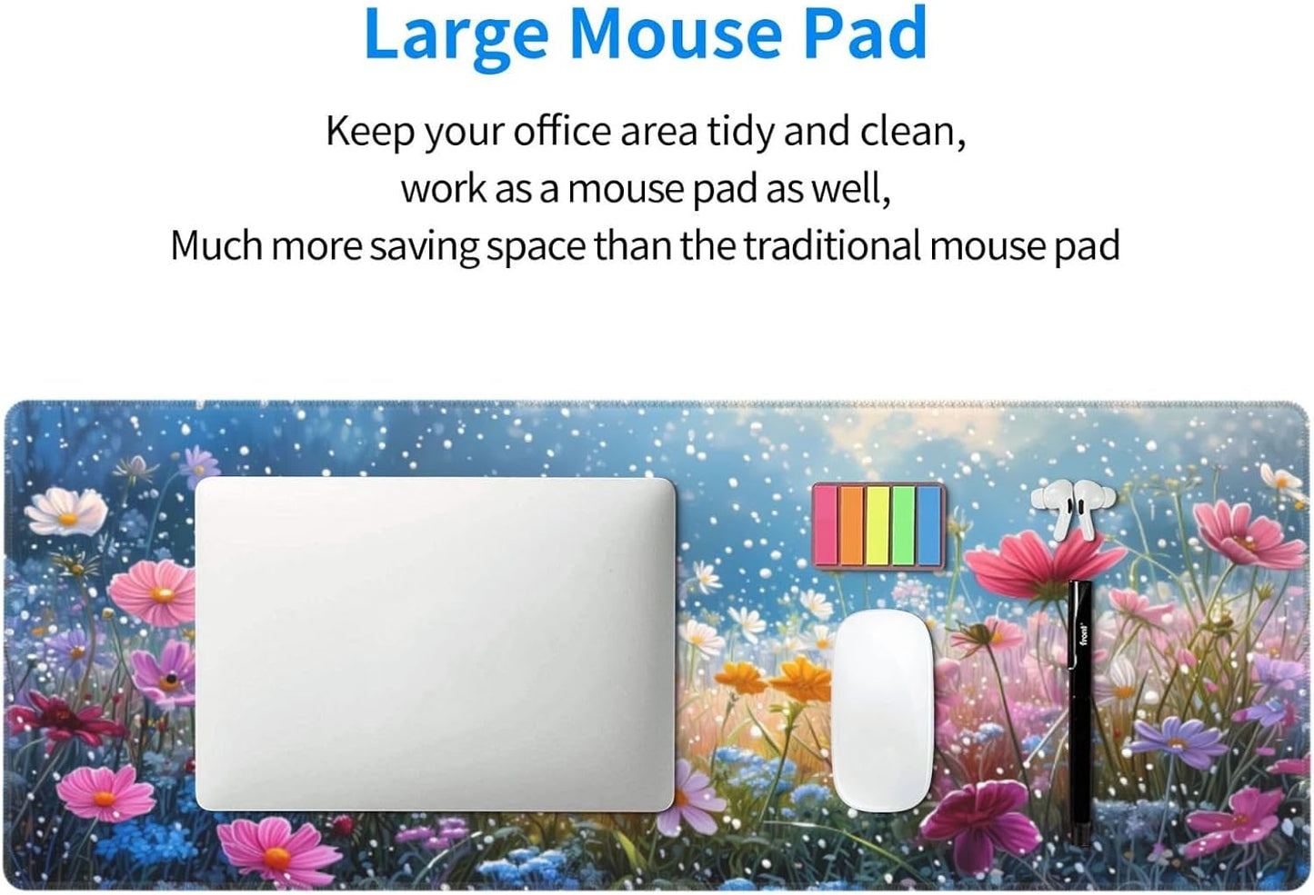 Gaming Mouse Pad Desk Pad,Extended Big Mouse Pad,31.5x11.8 Inch Long Computer Keyboard Mouse Mat Mousepad with 3mm Non-Slip Base and Stitched Edge for Gaming and Officeโฆ (Flowering shrubs)